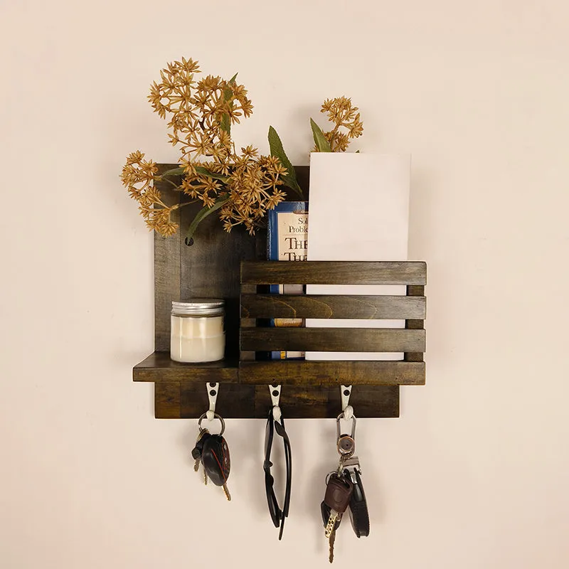 Sutra Wooden Wall Shelf Organiser with Key Holders media 3
