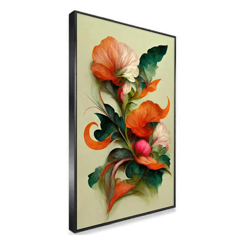 Flaming Petals Floral Canvas Wall Painting With Frame - Black media 3