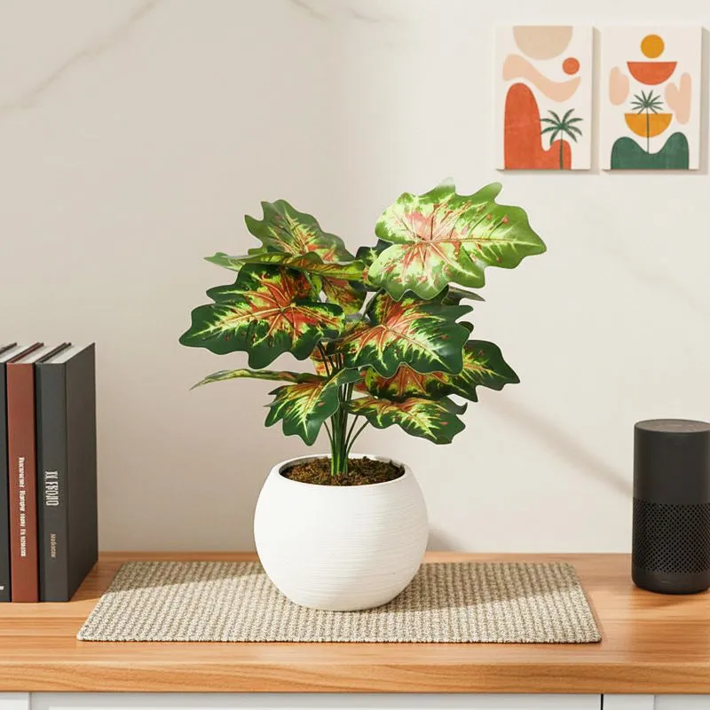 Faux Lush Pink & Green Monstera Plant With Black Plastic Pot - 1.8 Feet media 1
