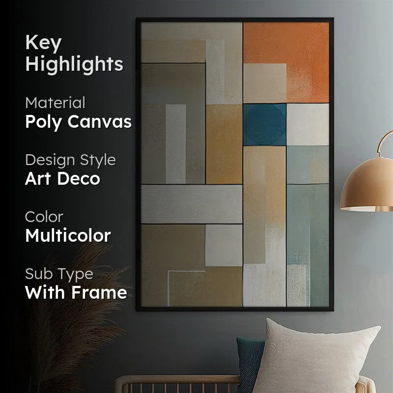 Hues of Earth Geometric Wall Painting With Frame media 2