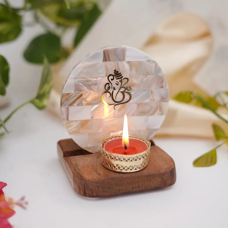 Ganesha Mother Of Pearl Religious Accent With Tealight Candle Holder media 3