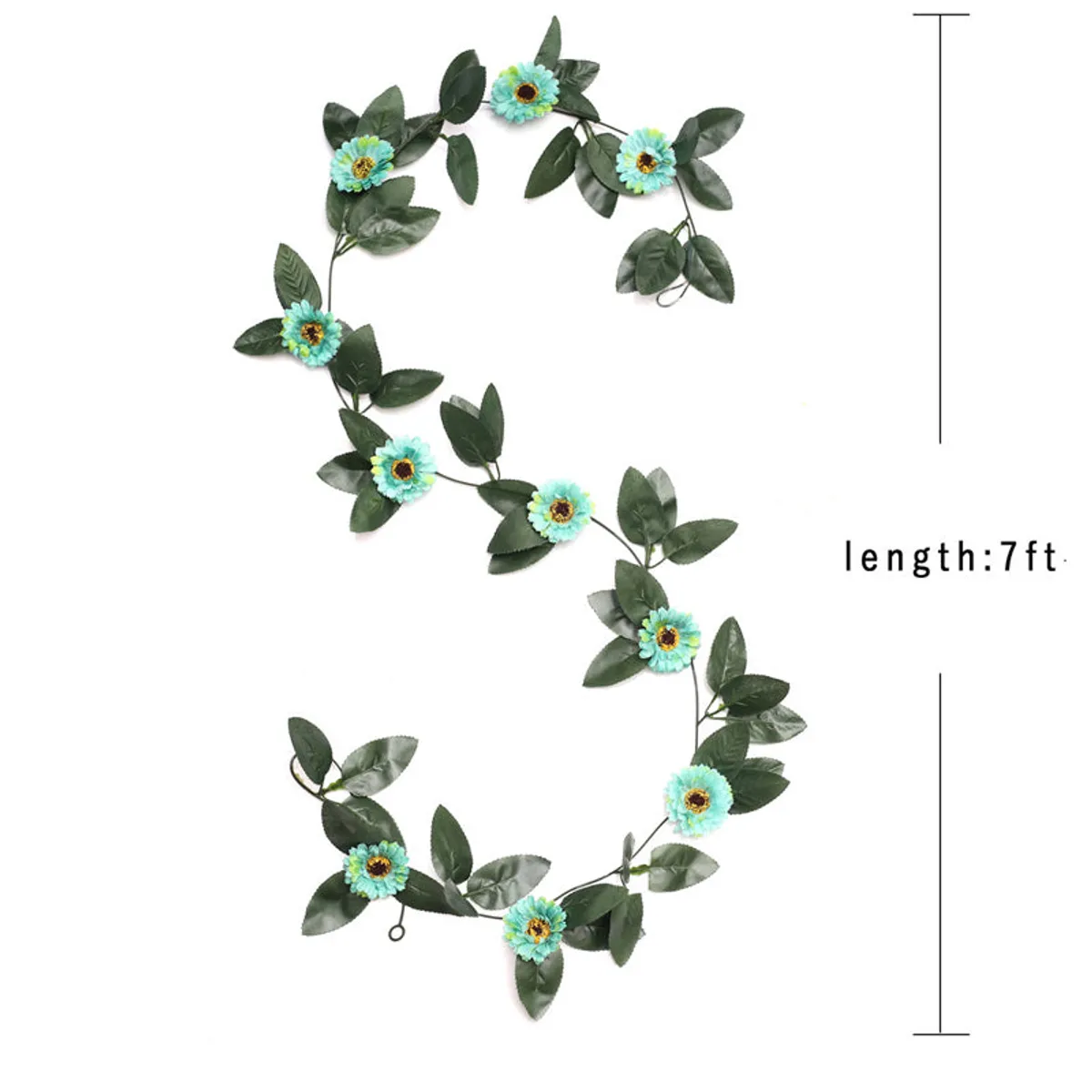 Blue and green artificial flower creeper shown with a length indicator.