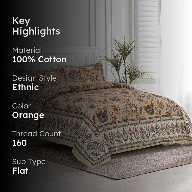 Tribhuna Printed Cotton Bedsheet (Orange) - 160 TC media 2