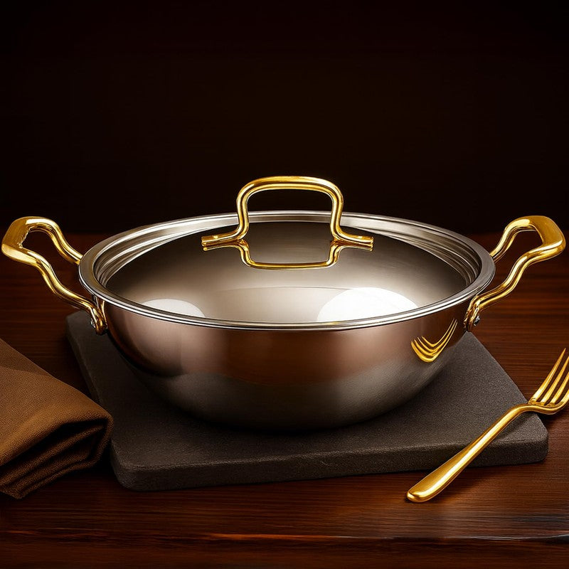 Solara Stainless Steel Kadhai With Lid - 2300 mL/7.2 Inch media 3