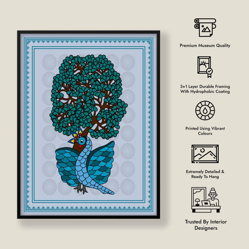 Ethereal Peacock Framed Gond Canvas Wall Painting media 10