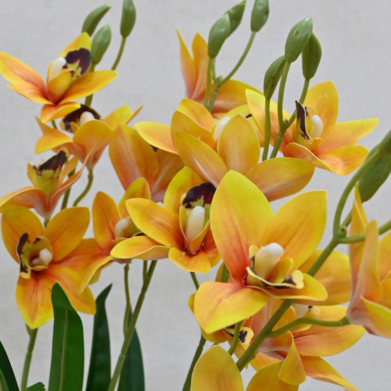 Faux Everlasting Artificial Polyester Orchid Flower Stick - Sunset Yellow media 3