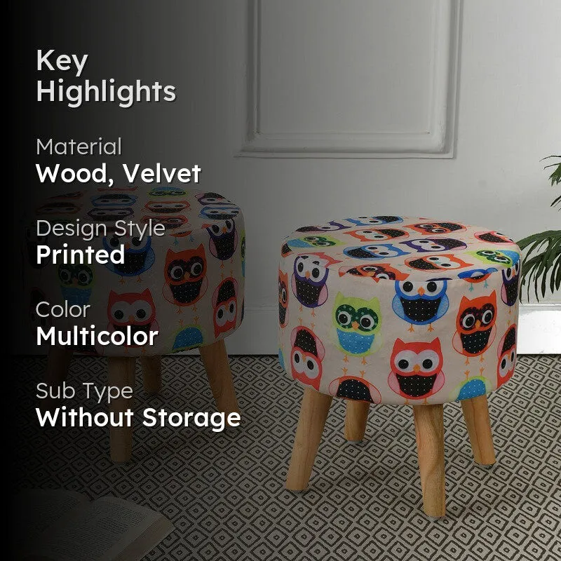 Hootsy Owl Print Multicolor Engineered Wood Ottomans - Set Of Two media 2