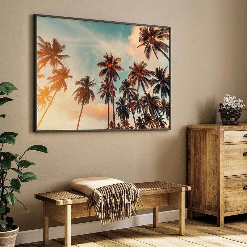 Tall Palm Trees Canvas Wall Painting - Black Frame media 1