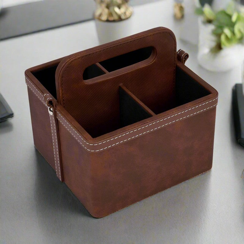 Ember Dote Leatherette Desk Organiser -Brown