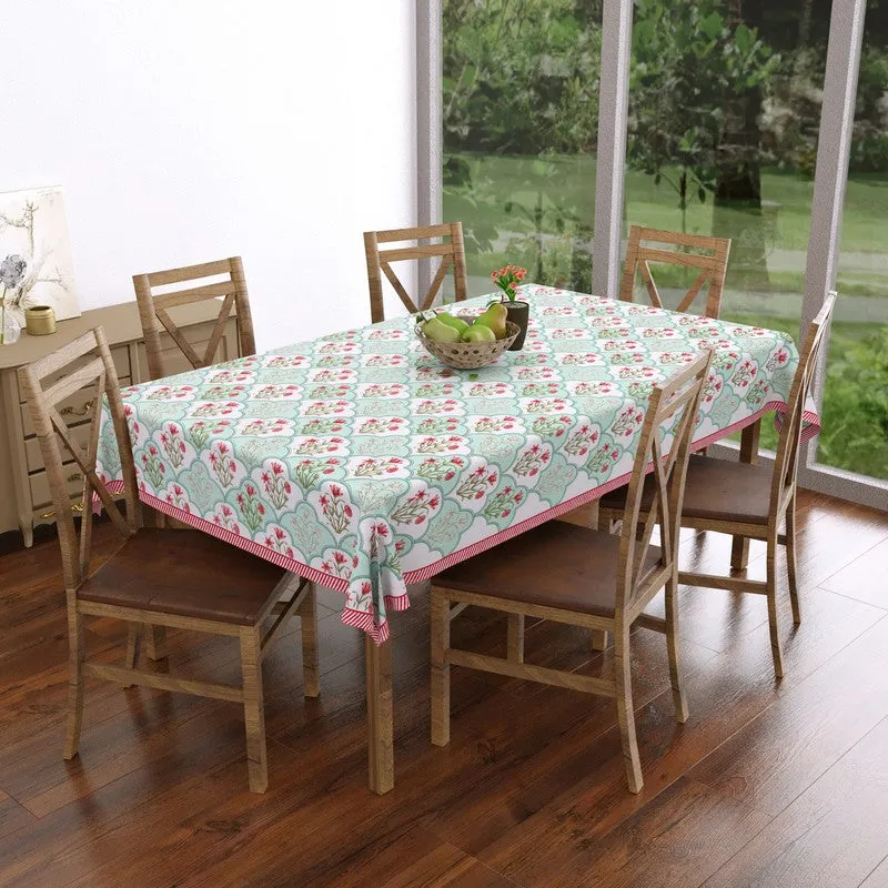 BlossomLine Cotton Table Cover - Green,Pink media 1