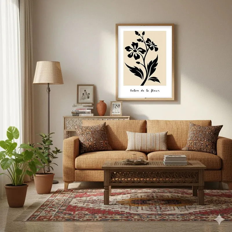 Bold Bloom Canvas Wall Painting With Brown Frame media 4