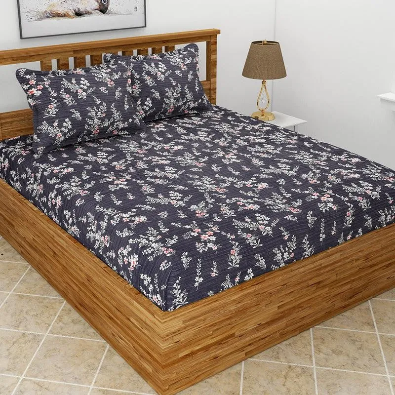 Gilma Floral Microfiber Bedsheet (Dark Grey) - 130 GSM media 1