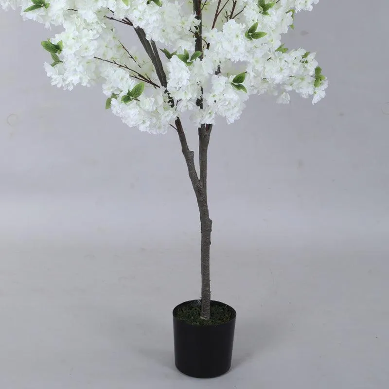 Faux Cotton Plant With Black Plastic Pot - 5.25 ft media 5