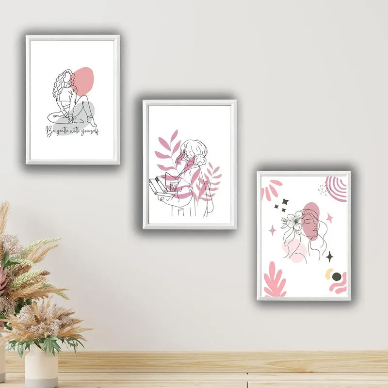 Pink Persona Paper Wall Painting With Frame - White media 4