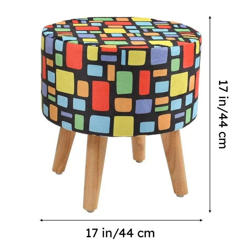 Ravira Block Print Multicolor Engineered Wood Ottomans - Set Of Two media 7