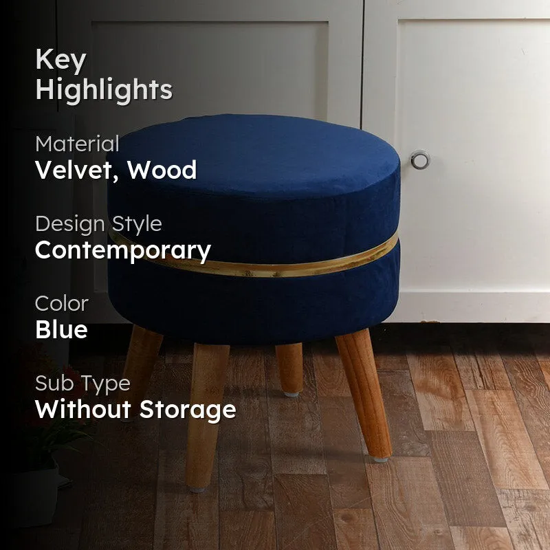 Classic Solid Velvet Ottoman - Blue media 2