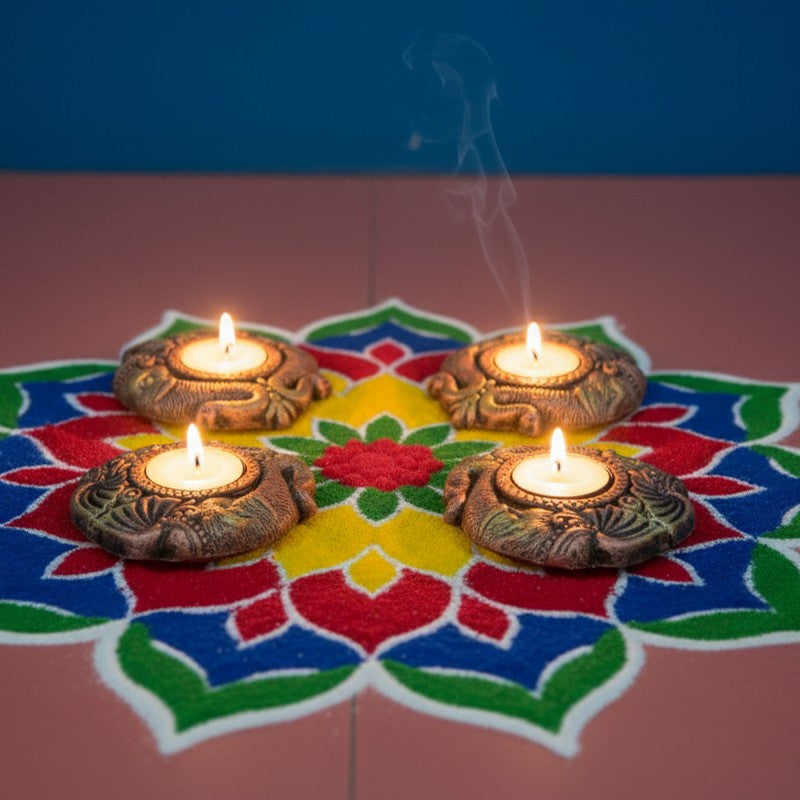 Charcoal Blossom Tealight Holder - Set Of Four
