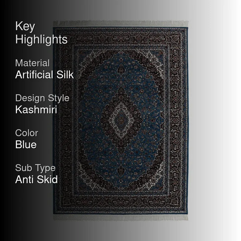 Riti Rang Artificial Silk Carpet - Blue media 2