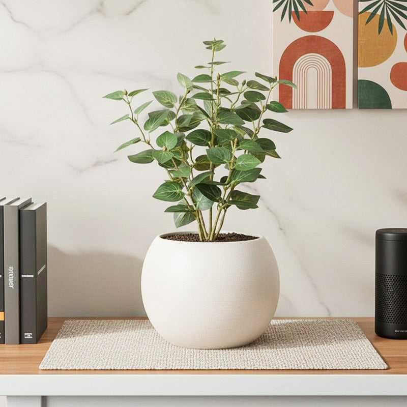 Artificial Natural Looking Pothos Big Plant With Black Fiber Pot (Green) - 1.4 Feet