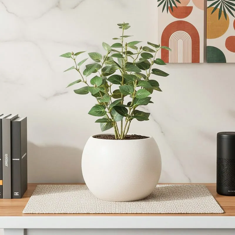 Artificial Natural Looking Pothos Big Plant With Black Fiber Pot (Green) - 1.4 Feet media 1