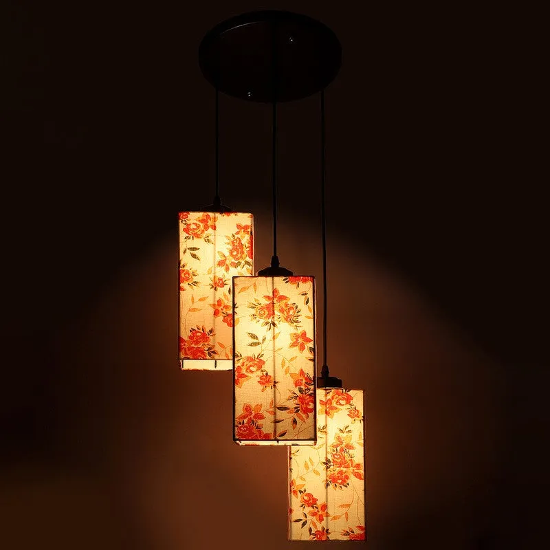 Warm Ivory Triple Metal Ceiling Lamp - White & Orange media 7
