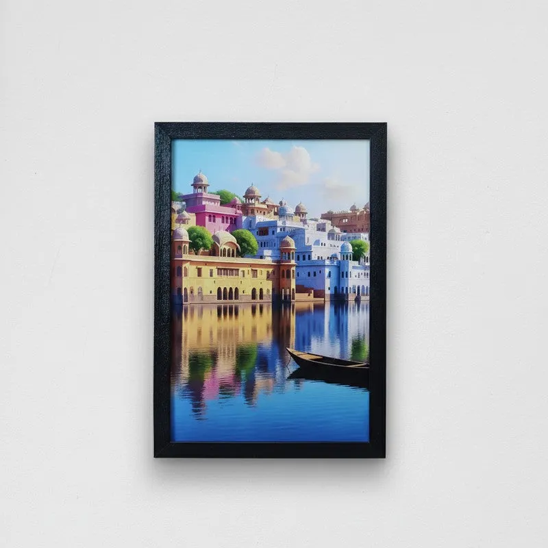 Vibrant Doorways & Cityscape Wall Painting With Frame - Set Of Three media 6