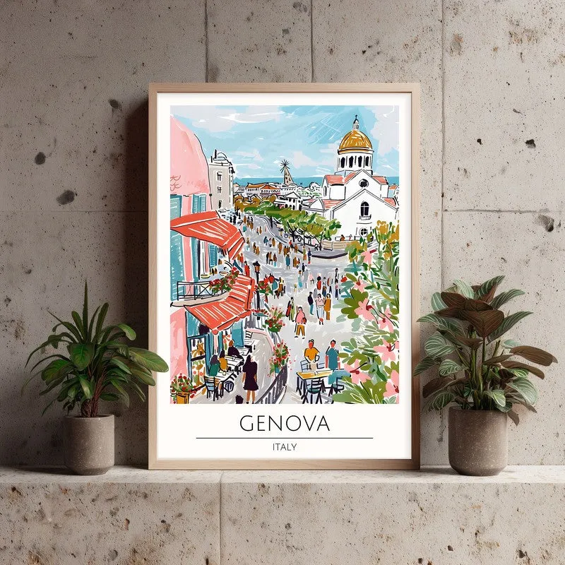 Vintage Genoa Framed Canvas Archival Canvas Wall Painting - Natural Brown Frame media 3