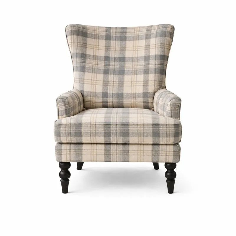 Heritage Check Teak Wood & Velvet Upholstered Lounge Chair media 4