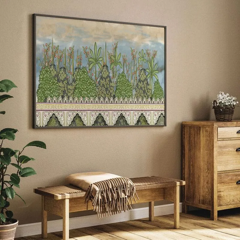 Mughal Heritage Garden Canvas Wall Painting - Black Frame media 5