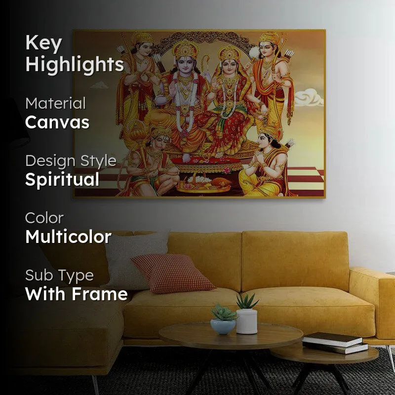 Royal Family Of Ayodhya Spiritual Canvas Wall Painting With Frame - Gold media 2
