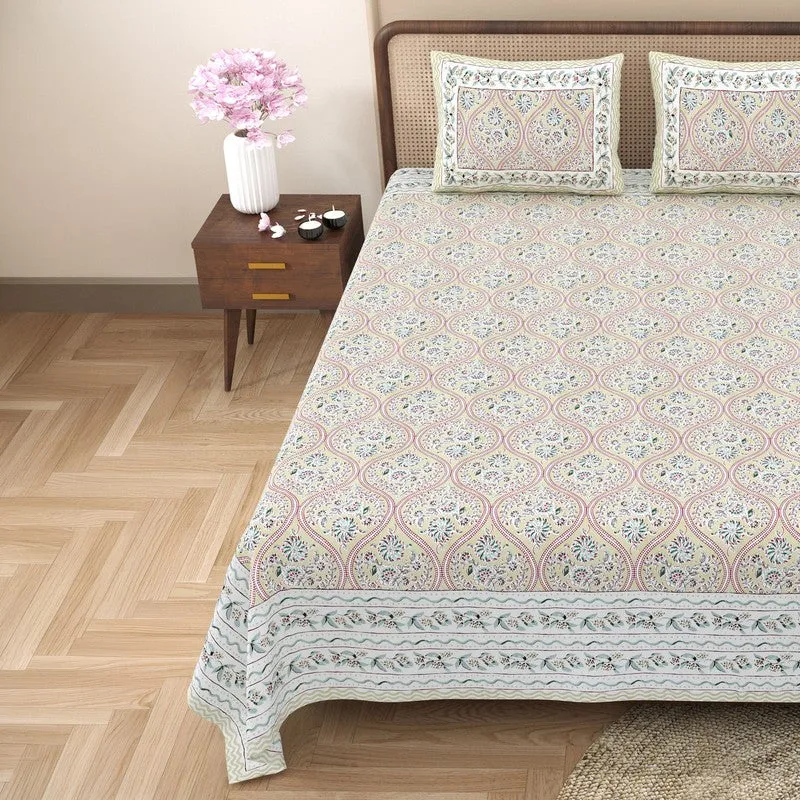 Rangly Cotton Bedsheet (Green,Pink) - 240 TC media 4