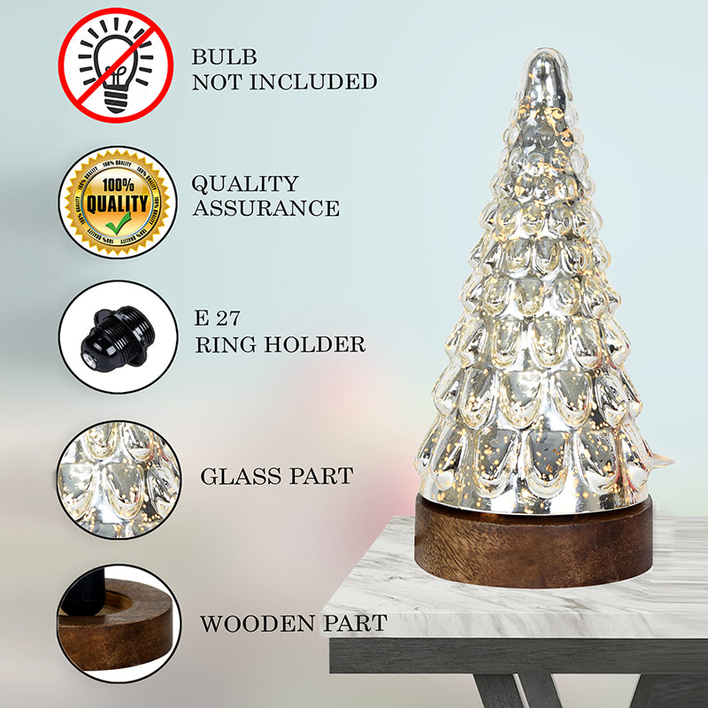 Vibrant Pinewood Xmas Tree Glass Table Lamp  White - Silver media 4