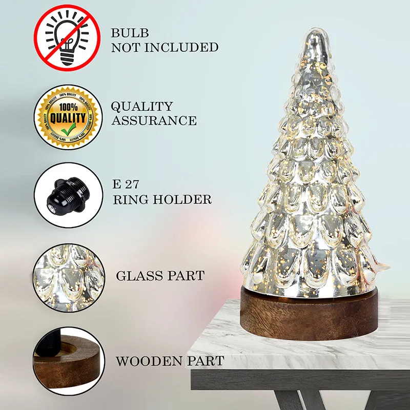 Vibrant Pinewood Xmas Tree Glass Table Lamp White - Silver media 4