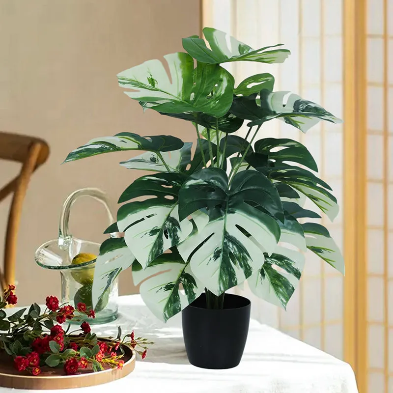 Leafvine Artificial Monstera Plant With Black Plastic Pot - 2.5 Feet media 3
