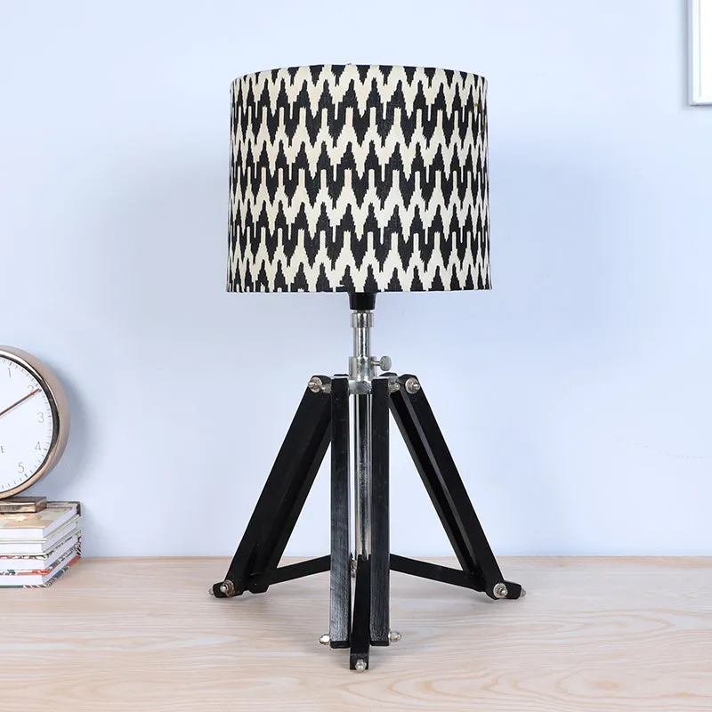Chevronic Printed Tripod Mango Wood Table Lamp - Black,White media 5