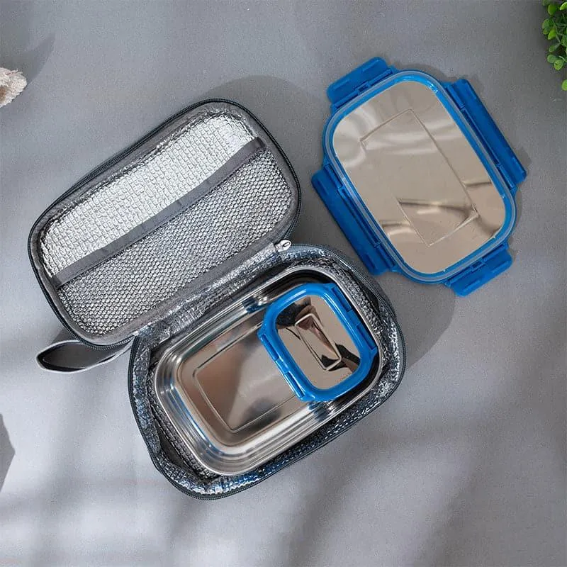 Delico Pack Light Blue Lunch Box With Insulated Pouch (775 mL /150 mL) - Three Piece Set media 3
