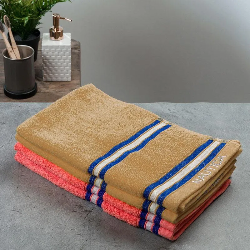 Nautica Dove Dual Down Cotton Hand Towel (Beige & Coral) - Set Of Four media 4