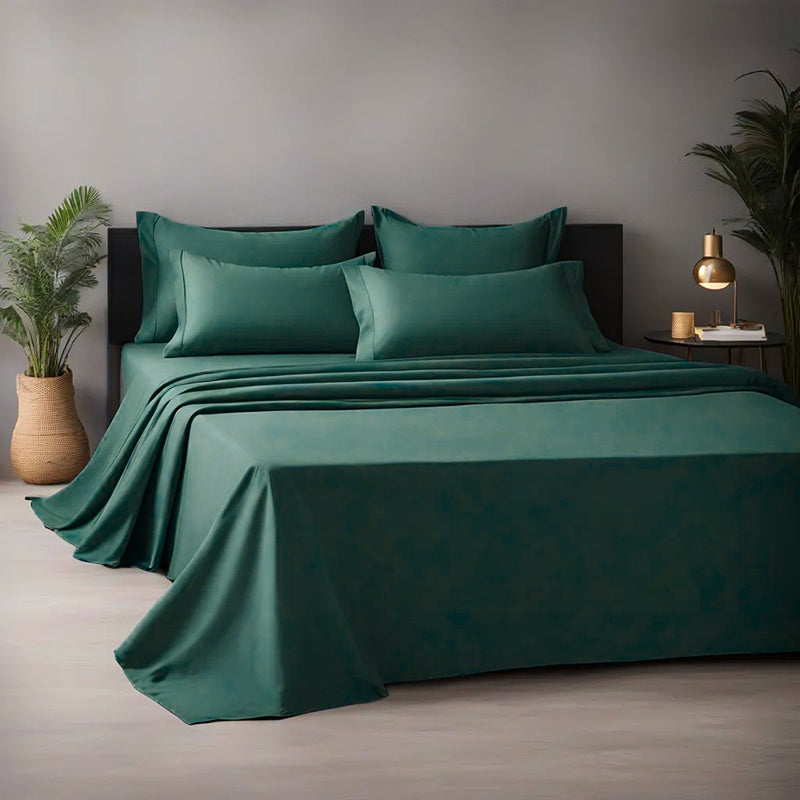 Moonweave Solid Cotton Bedsheet (Forest Green) - 400 TC media 4