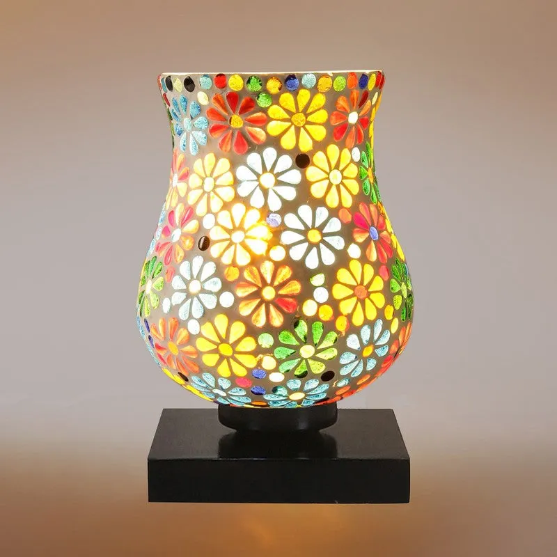 Glowcraft Mosaic Glass Table Lamp With Wooden Base - Multicolor media 7