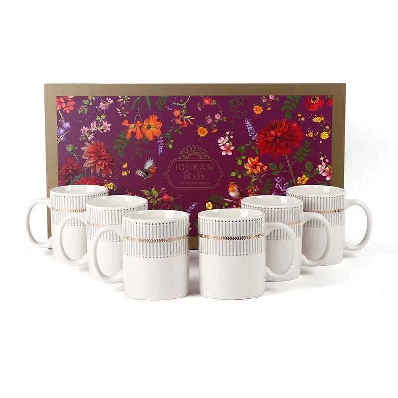 Cafe 24k Gold Brushed Porcelain Coffee Mug (350 mL Each) - Set Of Six media 5