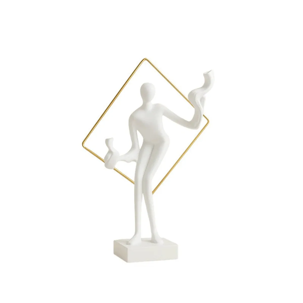 White abstract lady resin showpiece with a gold diamond frame on a white background