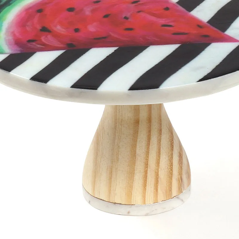 Watermelon Stripes Printed Marble & Wood Cake Stand media 4