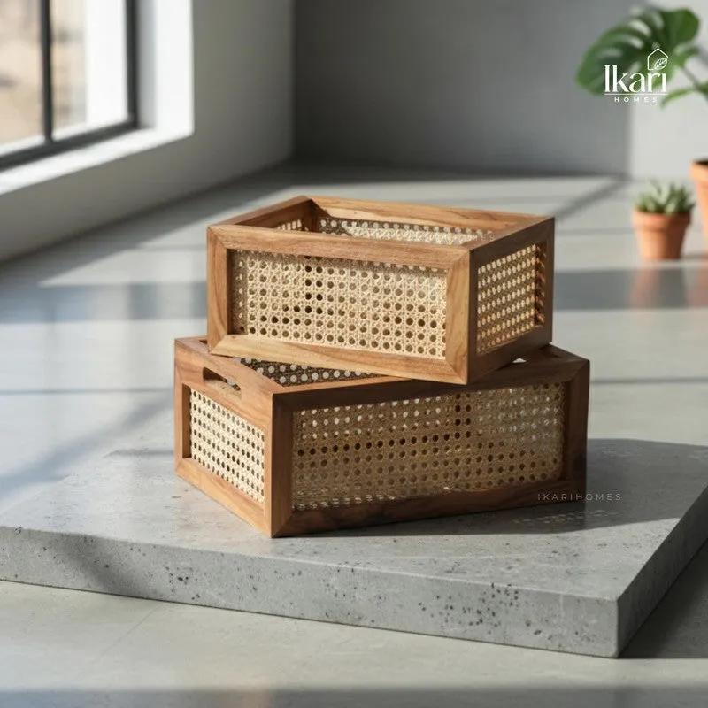 WoodCraft Teak Wood Storage Basket - Set of Two media 3