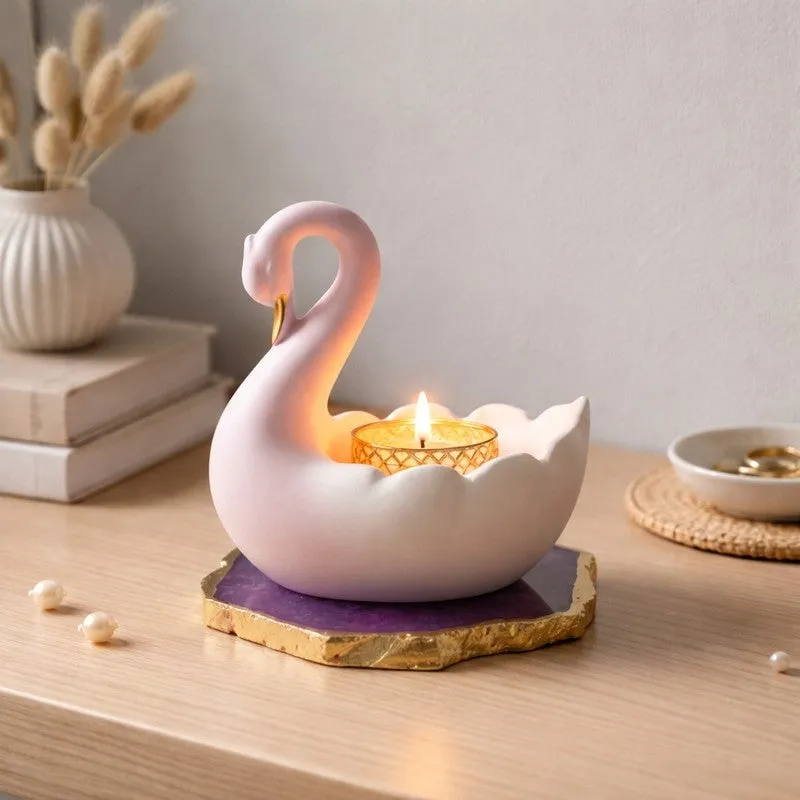 Swan Shaped Resin Tea Light Candle Holder - Pink media 1