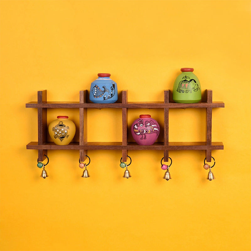 Girija Handcrafted Wall Shelf With Vase - Five Piece Set