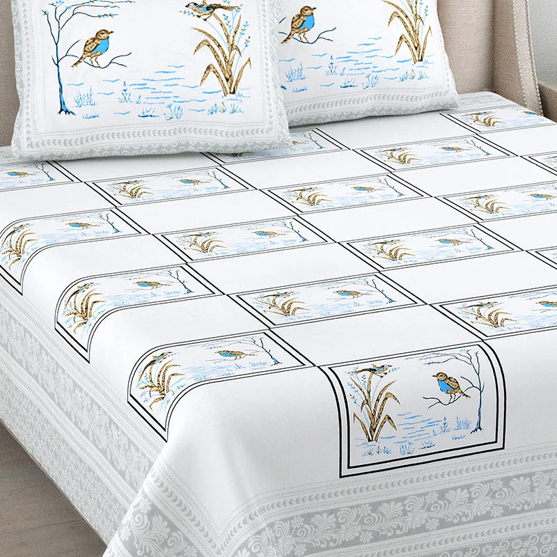 Feather Dreams Cotton Bedsheet (Blue) - 144 TC media 3