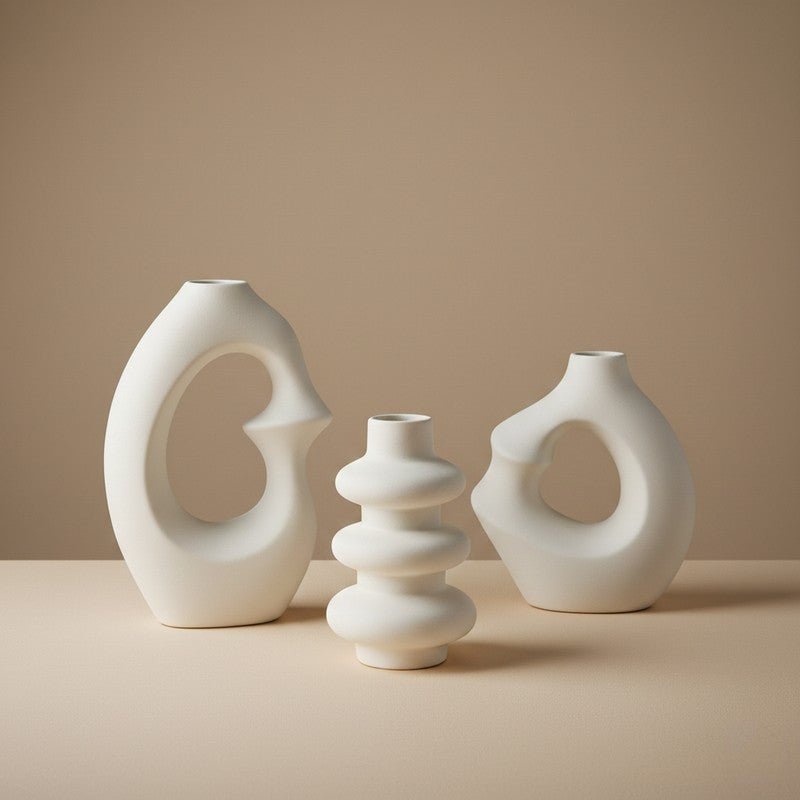 Stackra Totem Stacked Ceramic Vase (Ivory) - Set Of Three media 4