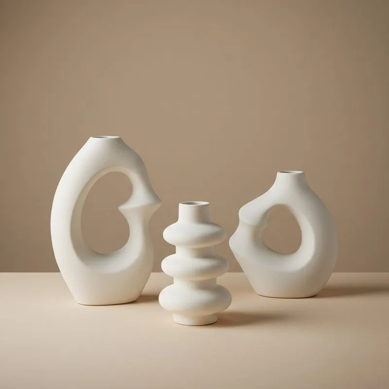 Stackra Totem Stacked Ceramic Vase (Ivory) - Set Of Three media 4