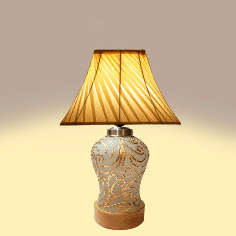 Lumithra Pleated Wood & Cotton Table Lamp - OffWhite media 6