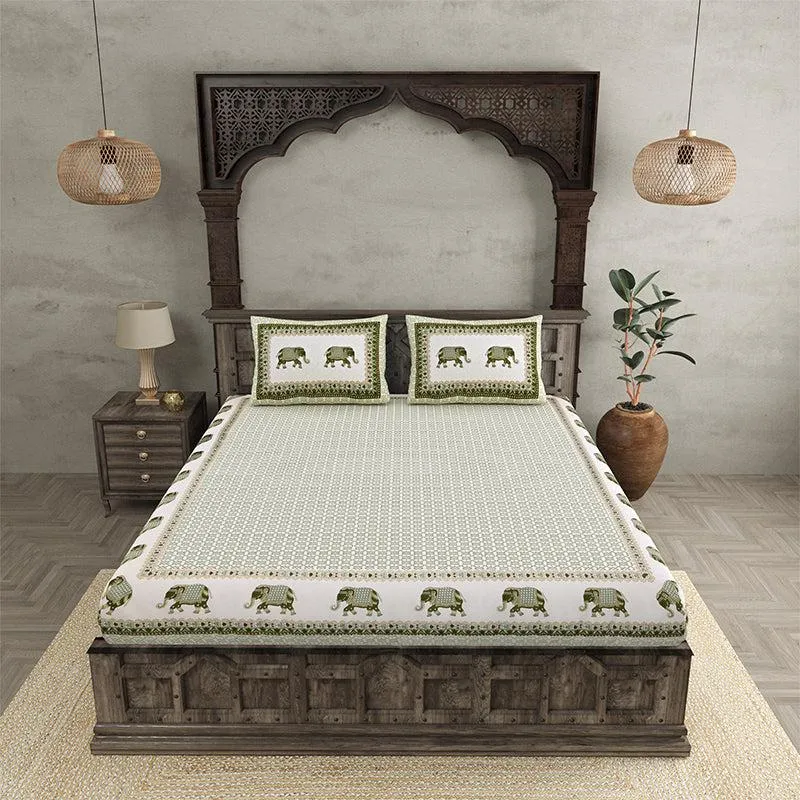 Gaj Ethnic Cotton Bedsheet (Green) - 180 TC media 3